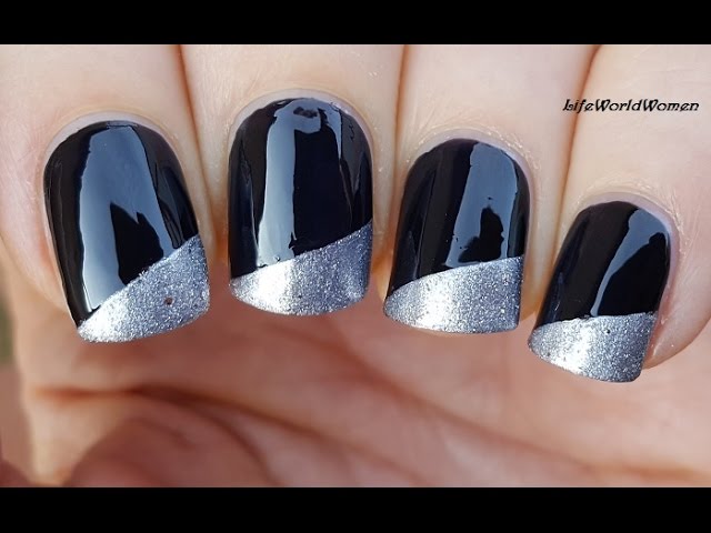 New Year'S Eve Nail Art Idea: Glitter Side French Manicure Over Black Nails  - Youtube
