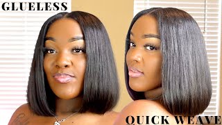 GLUELESS Middle Part QUICK WEAVE BOB with LEAVE OUT  | Tatiaunna by TATIAUNNA 18,587 views 1 year ago 12 minutes, 53 seconds