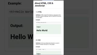 HTML, CSS, JS Explained with Example &amp; Output | Basics for Beginners #education #shorts #coding #fyp