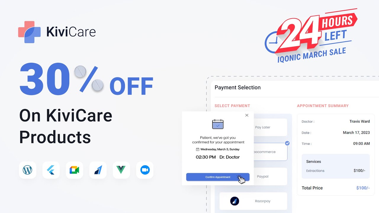 KiviCare March Sale [24 Hours Left] - 30% OFF - on Clinic Management System - KiviCare Products