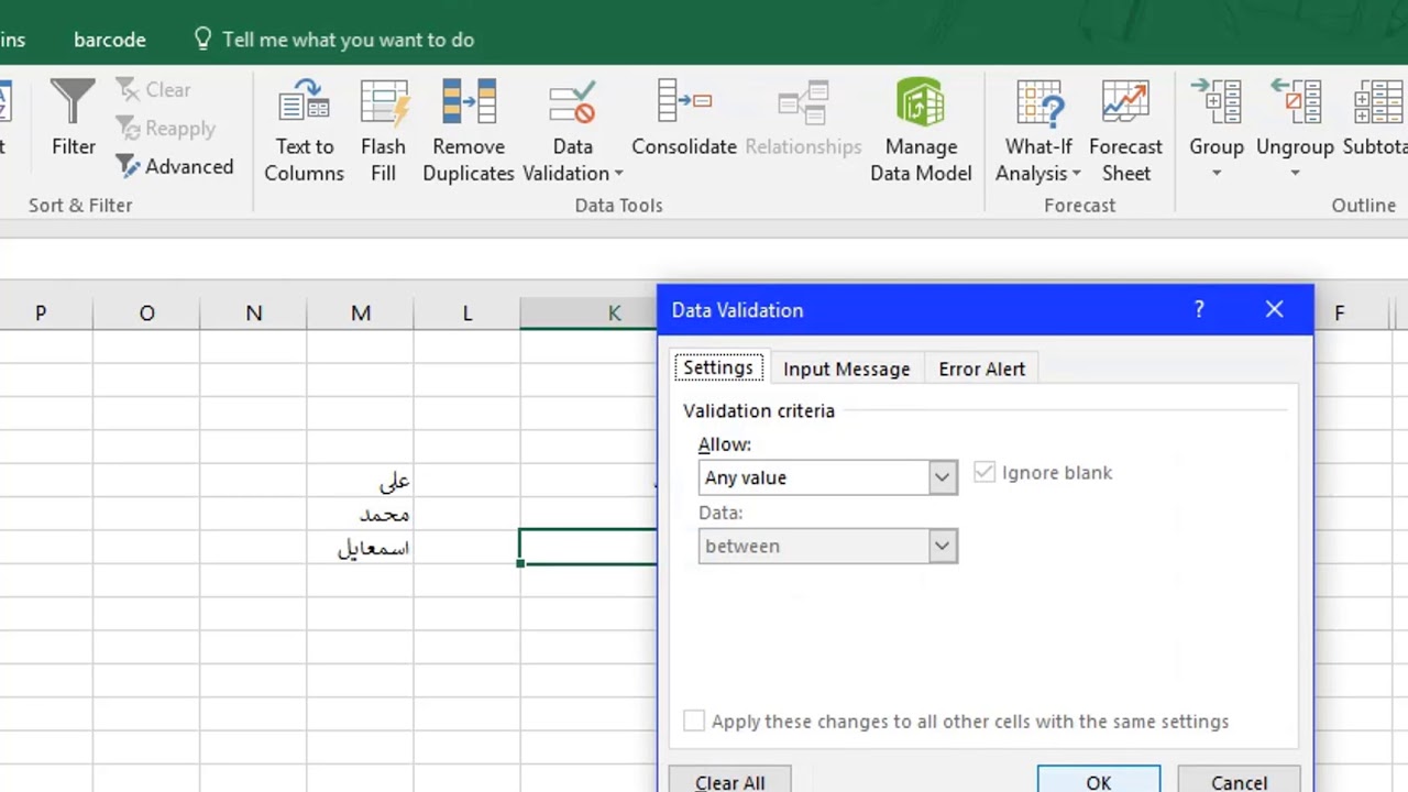 طريقه استخدام Data Validation - YouTube