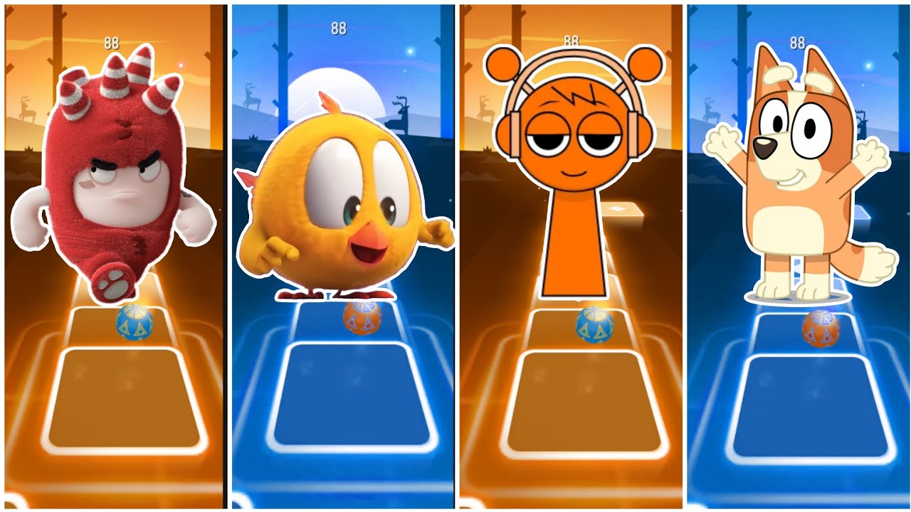 Oddbods Fuse VS Where's Chicky VS Incredibox Sprunki VS Bluey Bingo - Tiles Hop EDM Rush