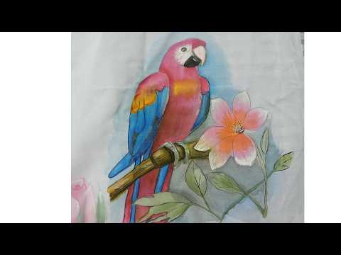 Painting/water color painting on fabric/Easy bird fabric painting/Fabric painting techniques.