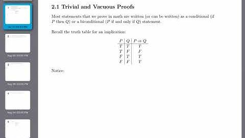 Math 180 2.1 Trivial and Vacuous Proofs