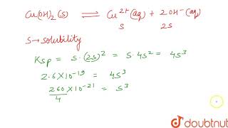 What is the pH of a saturated solution of `Cu(OH)_(2)`? `(K_(sp)=2.6xx10^(-19)`