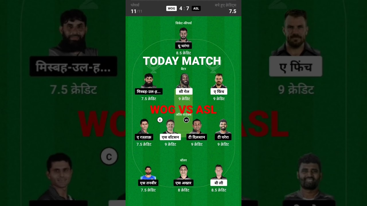 WOG VS ASL TODAY DREAM 11 PREDICTION 🔥