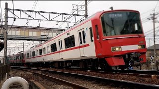 名鉄3100系3113F＋3150系3172F普通東岡崎行き本星崎駅発車（2026年2月14日撮影）