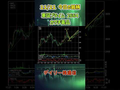 11月21日 今日の新高値ブレイク達成銘柄 カワチ薬品 東証プライム 2664 個別株 上昇銘柄チャート