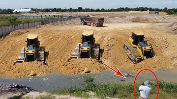 Incredible! Great Best Bulldozer Shantui working great project Push the soil well and DumpTruck 25t