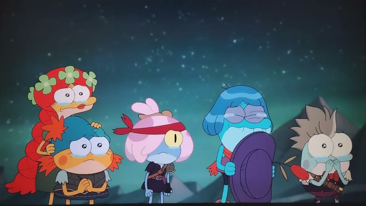Amphibia (2022) Ivy, Felicia, Maddie, One-Eyed Wally And Toadie Crying Over Anne Boonchuy's Death