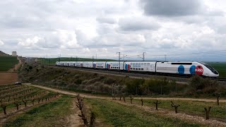 Rama 809 (108-009) de Ouigo de la SNCF en un viaje de pruebas Barcelona-Madrid por Lleida-Montagut
