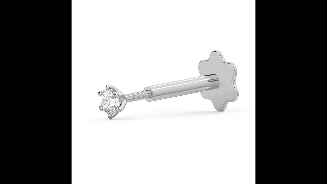 2.4mm Diamond Nose Stud/Lip Labret/Screw Ring Piercing Pin Bone 14Kt Gold 19G Straight nose rings