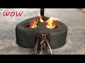 Creative heartshaped smokeless cement kitchen 3 in 1  save firewood  diy firewood stove