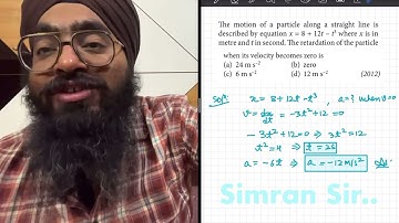 NEET12. The motion of a particle along a straight line is described by equation. X=8+12t-t3 where