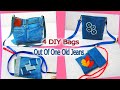 4 DIY Easy Bags Out Of One Pair Old Jeans - Recycle From Old Denim - Old Jeans Crafts Ideas