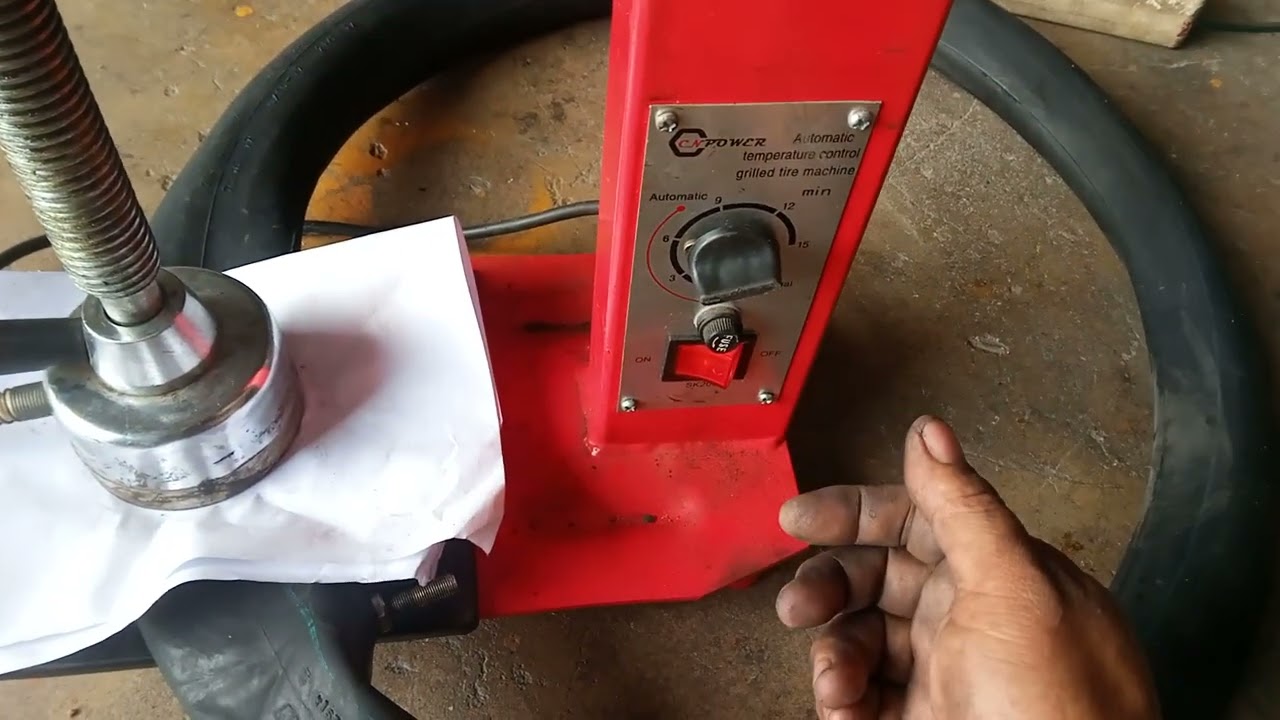 cara menempel ban dalam menggunakan alat tempel elektrik.