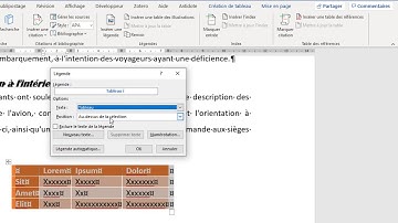 Insertion de légendes de tableau