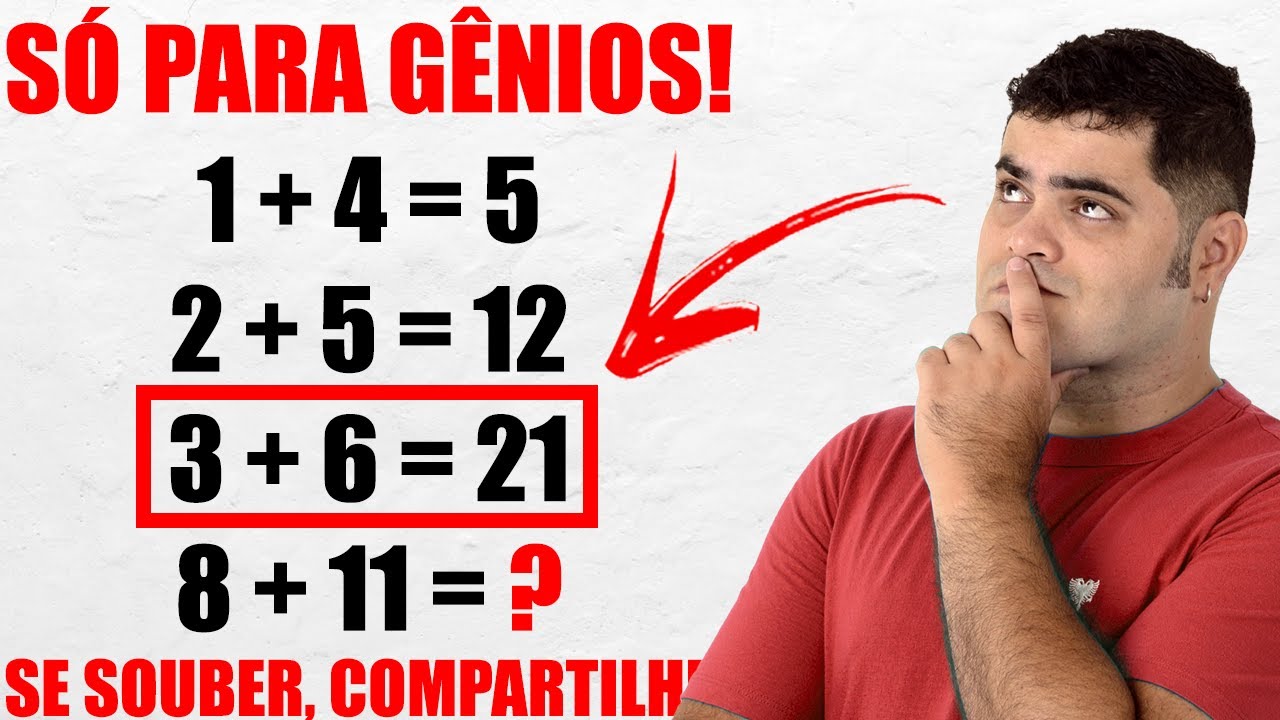 Teste de matemática exata, desafio 1+4=5, 2+5=12, 3+6=21, 5+8=? - Gênio Quiz