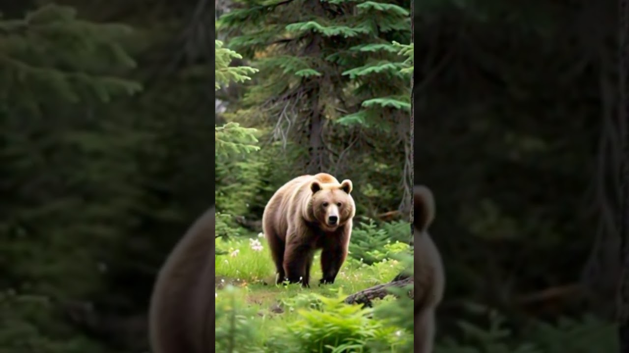 Bear in the forest roaring with it's sound 