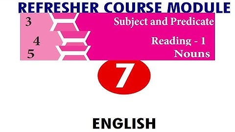 Refresher module|7th english|unit3,4,5 with answer key|subject and predicate,reading1,nouns with ans