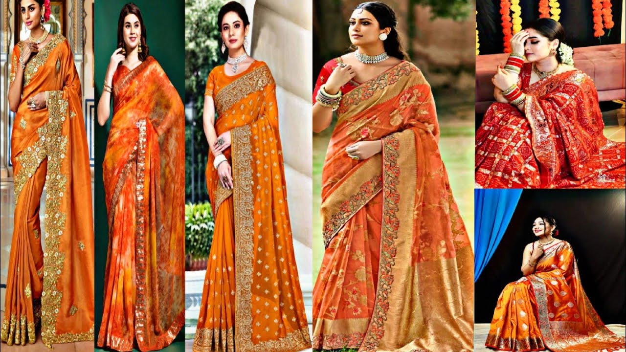 Orange colour saree collection for wedding season orange colour saree design trending orange saree