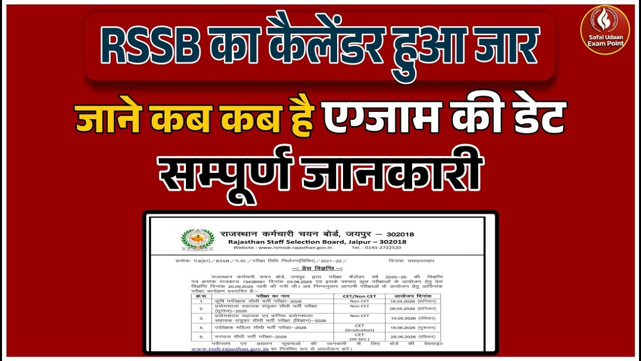 RSSB Latest Update 🔥 सभी भर्तियों की एग्जाम डेट जारी | Official Calendar Out