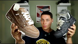 NEW BROWN LV! NEW STYLE! LV Trainer Monogram Brown White Sneaker (Review) + ON FOOT