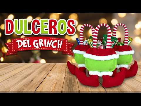 ?Cómo Hacer DULCEROS DEL GRINCH en fieltro, FÁCIL Con Arte en Tus Manos?