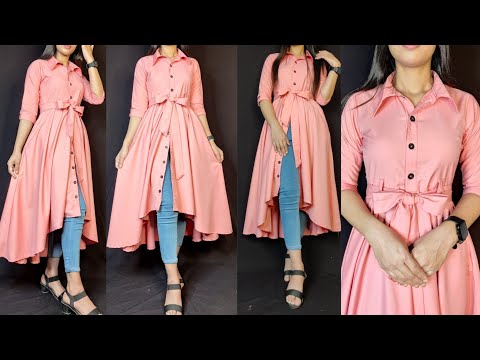 High low kurti cutting and stitching / latest kurti Design / up dawn kurti  / umbrella frock cutting - YouTube