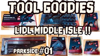 Lidl DIY Parkside middle isle tools - dowel jig - try square - sprung clamps - wire brushes