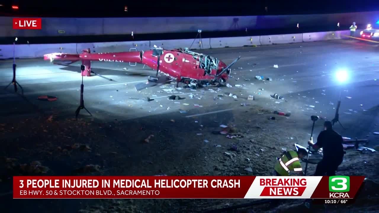 3 flight crew members injured in helicopter crash on Sacramento highway ...