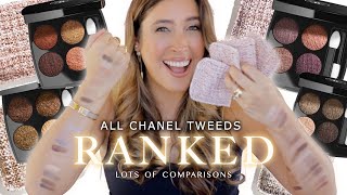 CHANEL TWEED EYESHADOWS RANKED !✨ SWATCHES and COMPARISONS OF ALL CHANEL TWEEDS