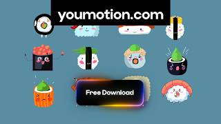 Sushi Emoji Stickers (Ae) Free AI-Ready Kawaii 2D Animated Pack screenshot 3