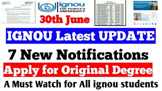 7 New Notifications #ignou important for all Students & Last Date Reminder By STUDY ZONE