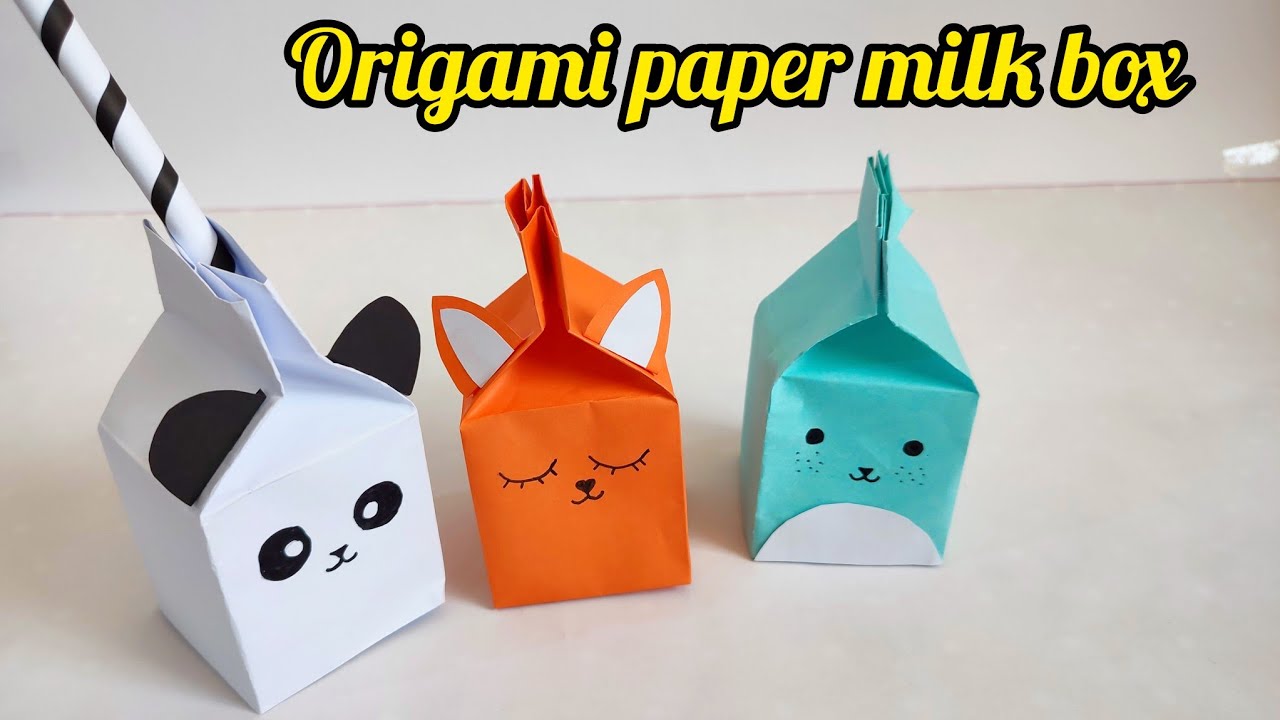 Origami paper milk box/diy cute animals YouTube