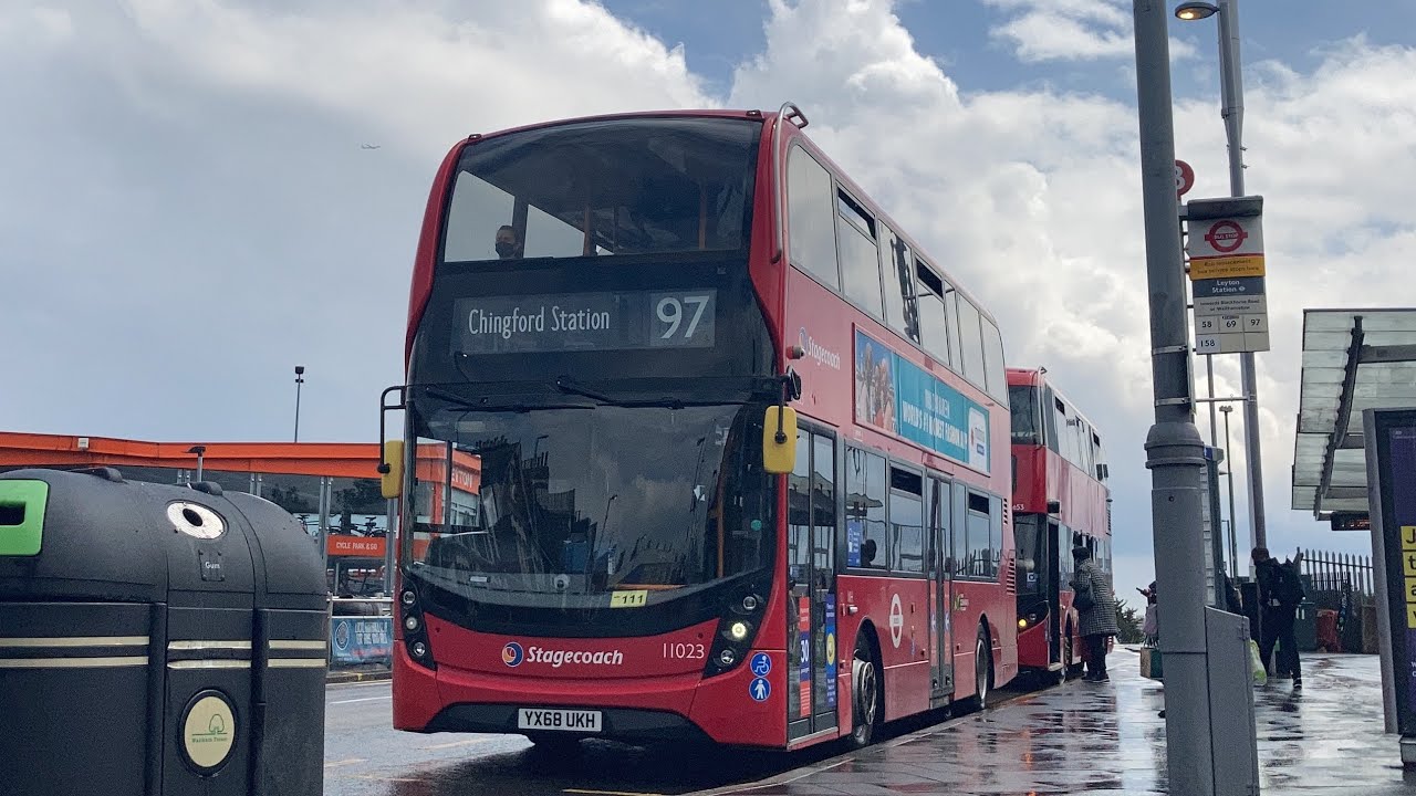 Journey on an Enviro400 MMC 11023 (YX68 UKH) route 97 to Leyton Stn operated by Stagecoach (WH)