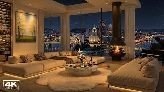 4K Elegant Night Jazz 🌃 Luxury Apartment Ambience with Soft Jazz & Firepalce Sounds for Relax, Study screenshot 2