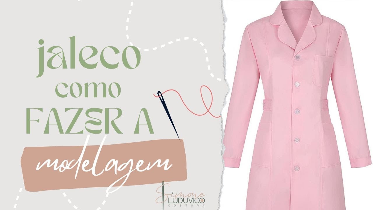 COMO FAZER MODELAGEM DE JALECO FEMININO COM GOLA REDONDA, BOLSOS E FENDA I Aula completa.