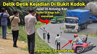 Detik Detik Kejadian Di Bukit Kodok.Truk Trailer Di Ragu Kan Menanjak Ambil Jalur Kanan,Insiden Truk