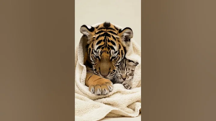 Watch the video about Baby tiger and baby kitten after bath. I guess I'm sleepy LOL #kitten #baby tiger #cute animals