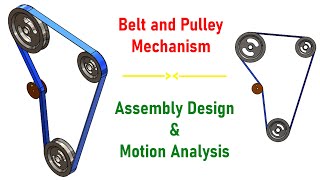 ⚡SOLIDWORKS TUTORIAL #53 || Design and motion analysis of V belt and pulley assembly with tensioner.