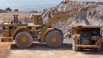 Caterpillar 345B, Caterpillar 994 And Caterpillar 777F Working On Quarry - Samaras Mining Group
