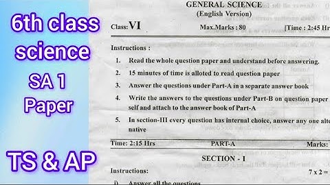 6th class science SA1 Question paper 2025-26 TS & AP Syllabus