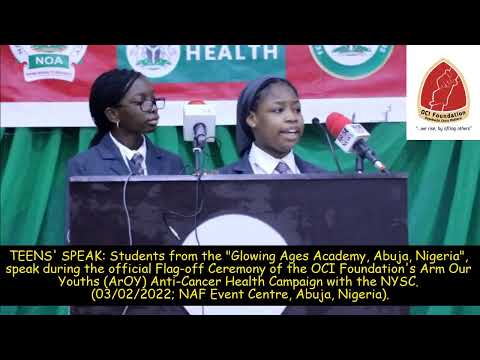 Speech by Teens against breast & cervical cancers at OCI Foundation's ArOY Campaign flag-off; 3/2/22