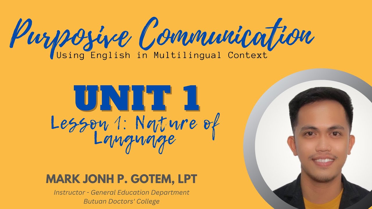 UNIT 1: LANGUAGE AND COMMUNICATION, LESSON 1: THE NATURE OF LANGUAGE, Part 1