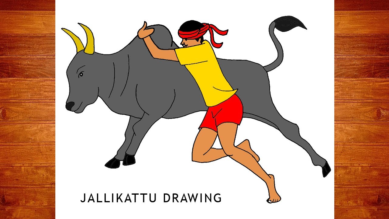 Easy pongal jallikattu drawing easy - How to draw jallikattu festival drawing - jallikattu drawing