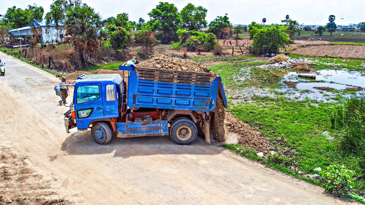 Start a new project!! Bulldozer KOMATSU D20P And Dump Truck 5Ton ​Pouring Soil To Delete Deep Pond​​