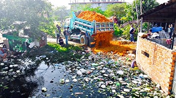 First Start a New Project! Landfill Delete Flooded Area Using Bulldozer Push Soil with 5Ton Truck