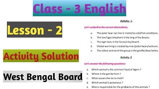 Class 3 English Lesson 2 Animal Meeting Activity Solution | Class 3 English Lesson 2 Activity 1 to 5