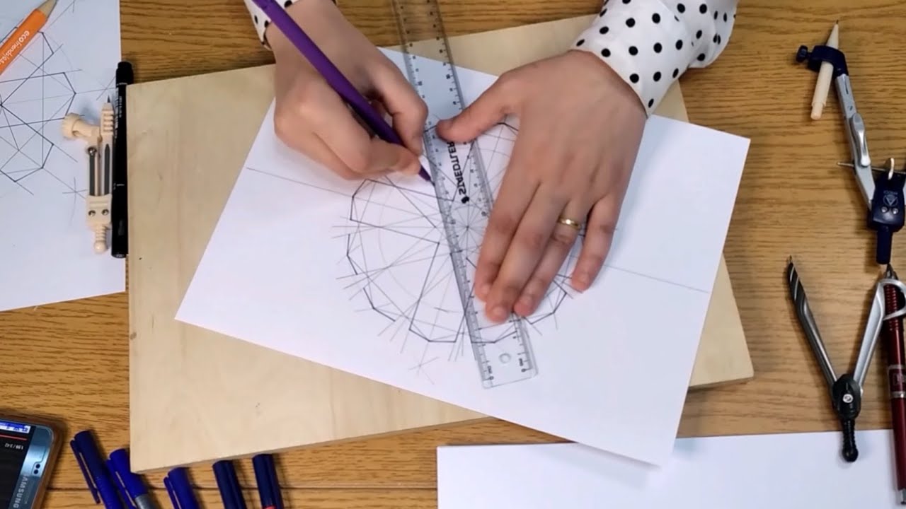 How to draw an Islamic geometric pattern #11  زخارف اسلامية 